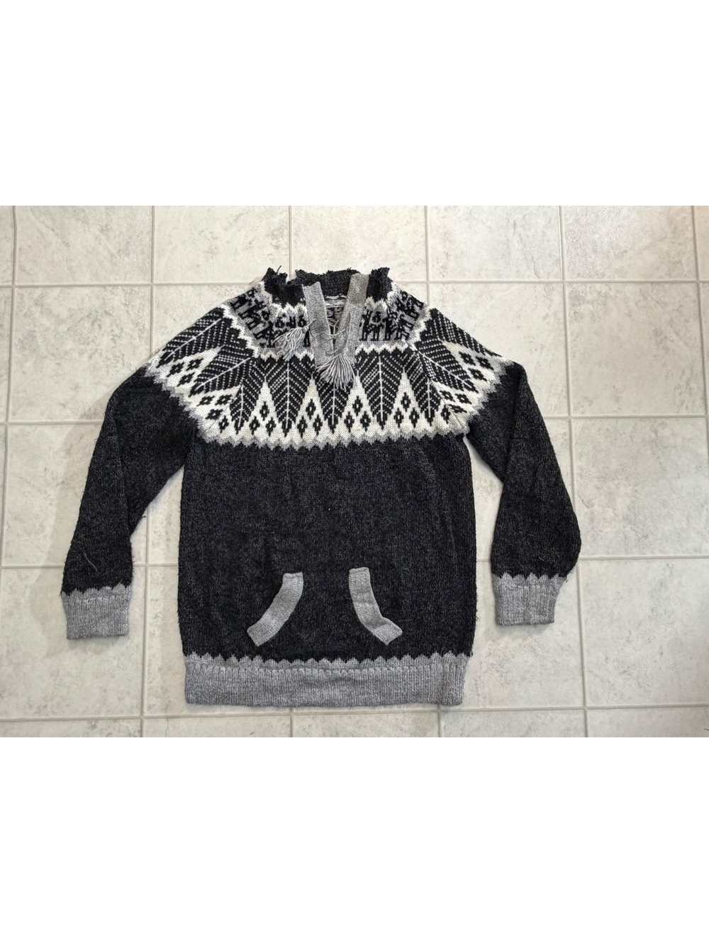 Gray and white Nordic knit sweater